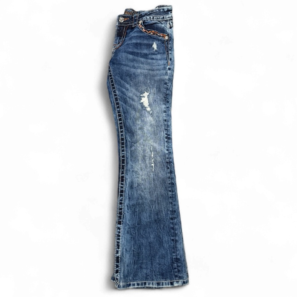 Miss Me Signature Bootcut Jeans Embellished Pockets Distressed Denim - Size: 27 - Picture 4 of 6